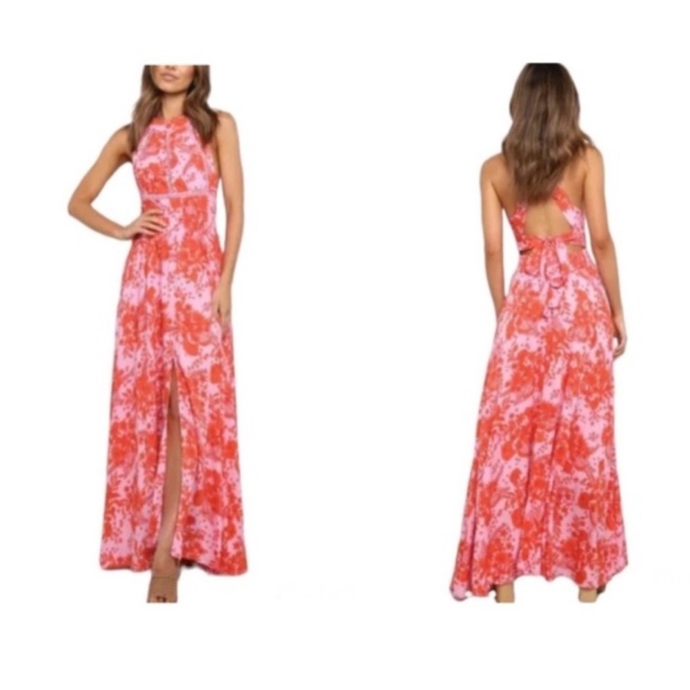 Anthropologie pink & Coral Floral Halter Maxi Dress